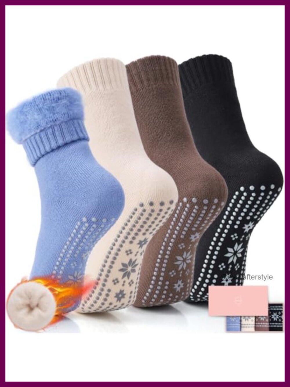 Thermal Slipper Socks Fuzzy Warm Non-Slip Grips Cozy Winter Socks 4 Pairs
